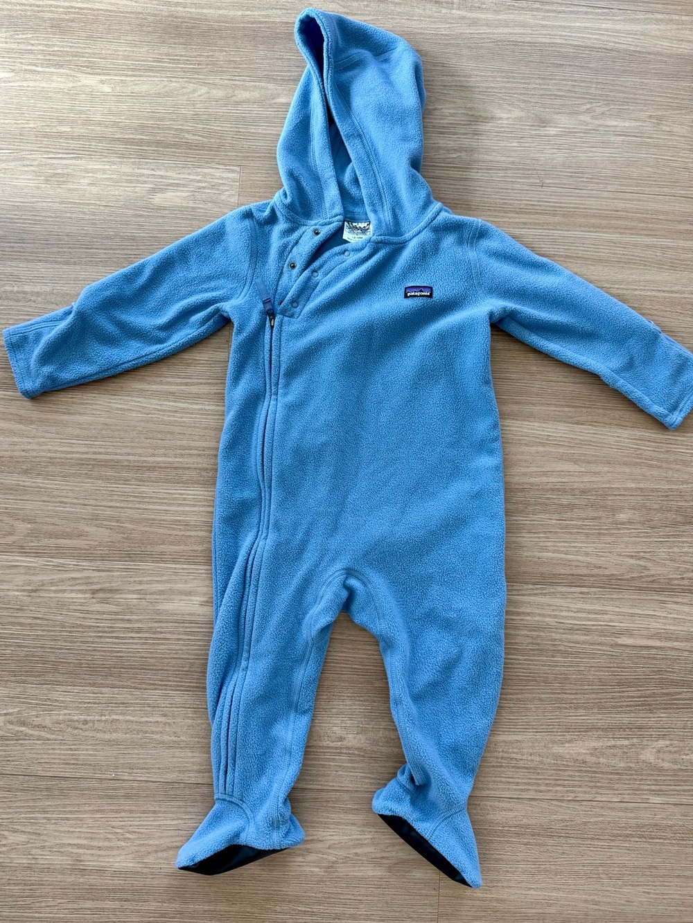 Patagonia Light Blue Micro D Fleece One-Piece Bunting 12-18 months
